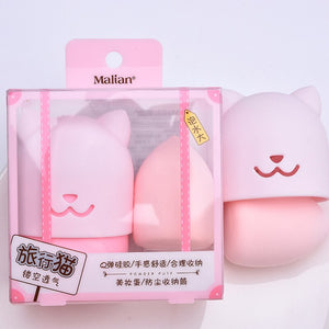 1Set Cat Shape Silicone Makeup Sponge Holder Beauty Makeup Blender Cosmetic Puff Carrying Case Blender Sponge Holder