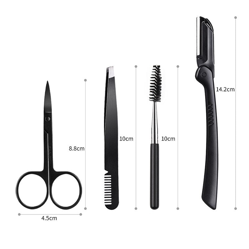 1Set Professional Eyebrow Trimming Tool Set Stainless Steel Eyebrow Tweezer Clipper Scissors Eyelash Brush Cosmetic Makeup Set