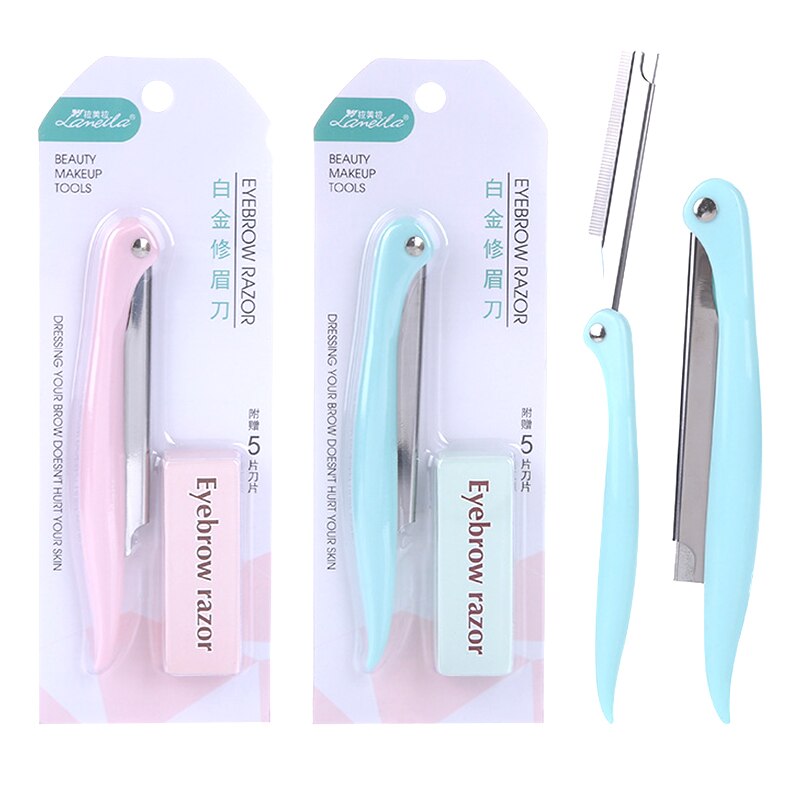 1set Portable Tinkle Eyebrow Trimmer Safe Blade Shaping Knife Eyebrow Blades Hair Remover Set Eye Brow Shaver Razor Epilator